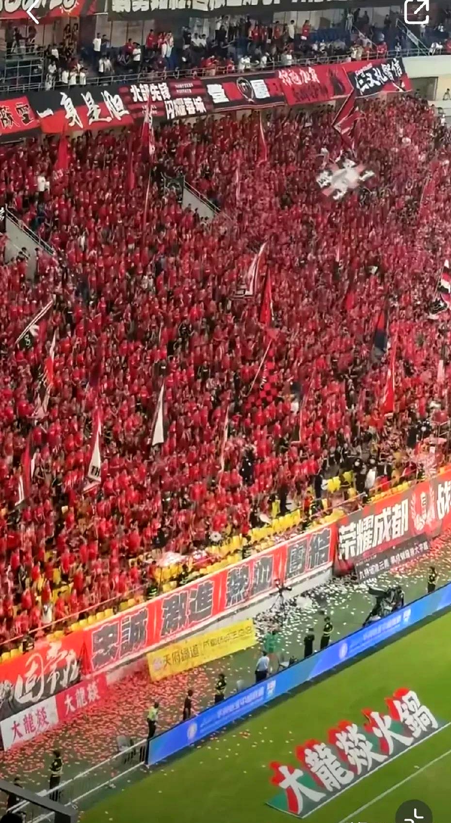 比赛助威声震动全场，球迷狂欢不止